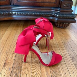 Lulu’s red satin bow heels size 5 - ankle strap statement heels